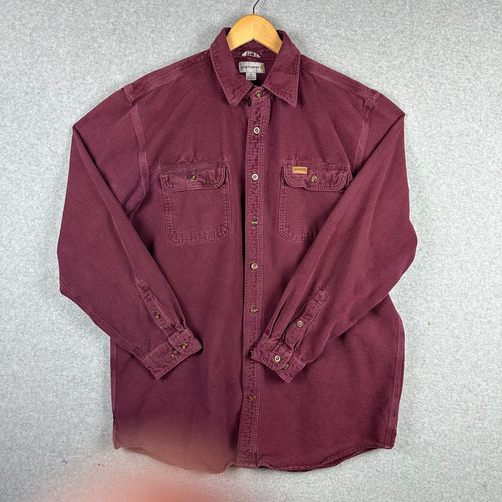 Carhartt Burgundy Chamois Fleece Work Shirt Jacket Men's L Tall Workwear‎